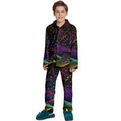 Particles Waves Line Multicoloured Kids  Long Sleeve Velvet Pajamas Set by Proyonanggan