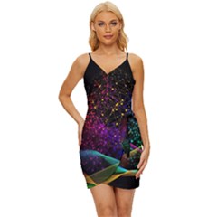 Particles Waves Line Multicoloured Wrap Tie Front Dress by Proyonanggan