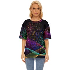 Particles Waves Line Multicoloured Oversized Basic T-shirt by Proyonanggan