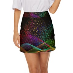 Particles Waves Line Multicoloured Mini Front Wrap Skirt by Proyonanggan