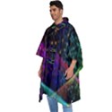 Particles Waves Line Multicoloured Men s Hooded Rain Ponchos View2