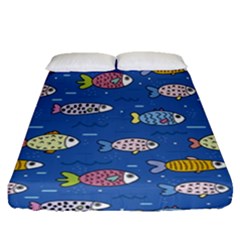 Sea Fish Blue Submarine Animal Fitted Sheet (queen Size) by Proyonanggan