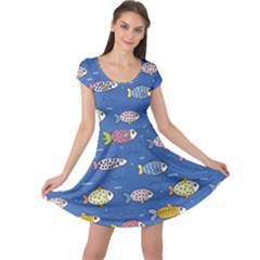 Sea Fish Blue Submarine Animal Cap Sleeve Dress by Proyonanggan