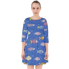 Sea Fish Blue Submarine Animal Smock Dress by Proyonanggan