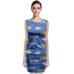 Sea Fish Blue Submarine Animal Sleeveless Velvet Midi Dress