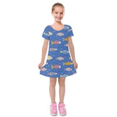 Sea Fish Blue Submarine Animal Kids  Short Sleeve Velvet Dress