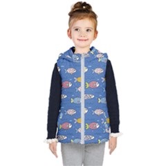 Sea Fish Blue Submarine Animal Kids  Hooded Puffer Vest by Proyonanggan