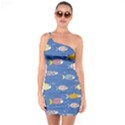 Sea Fish Blue Submarine Animal One Shoulder Ring Trim Bodycon Dress View1