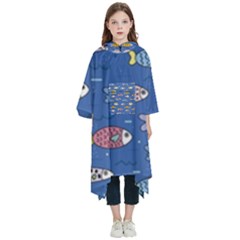 Sea Fish Blue Submarine Animal Kids  Hooded Rain Ponchos by Proyonanggan