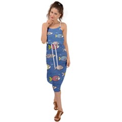 Sea Fish Blue Submarine Animal Waist Tie Cover Up Chiffon Dress by Proyonanggan