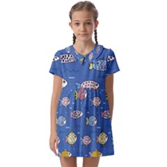 Sea Fish Blue Submarine Animal Kids  Asymmetric Collar Dress by Proyonanggan