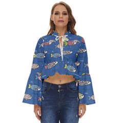 Sea Fish Blue Submarine Animal Boho Long Bell Sleeve Top