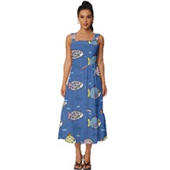 Sea Fish Blue Submarine Animal Square Neckline Tiered Midi Dress by Proyonanggan