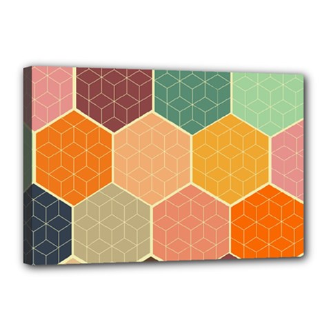 Abstract Hex Hexagon Grid Pattern Honeycomb Canvas 18  X 12  (stretched) by Proyonanggan