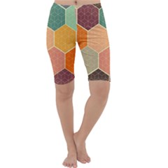 Abstract Hex Hexagon Grid Pattern Honeycomb Cropped Leggings  by Proyonanggan