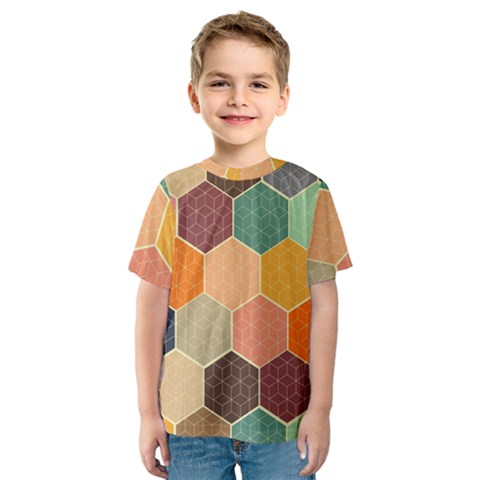 Abstract Hex Hexagon Grid Pattern Honeycomb Kids  Sport Mesh T-shirt by Proyonanggan