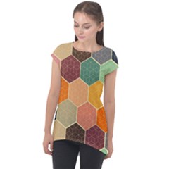 Abstract Hex Hexagon Grid Pattern Honeycomb Cap Sleeve High Low Top by Proyonanggan