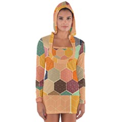 Abstract Hex Hexagon Grid Pattern Honeycomb Long Sleeve Hooded T-shirt by Proyonanggan