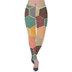 Abstract Hex Hexagon Grid Pattern Honeycomb Velvet Leggings by Proyonanggan