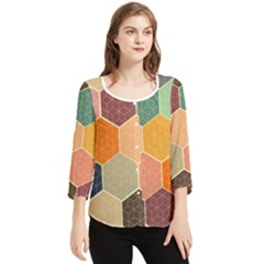 Abstract Hex Hexagon Grid Pattern Honeycomb Chiffon Quarter Sleeve Blouse by Proyonanggan