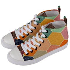 Abstract Hex Hexagon Grid Pattern Honeycomb Women s Mid-top Canvas Sneakers by Proyonanggan