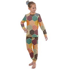 Abstract Hex Hexagon Grid Pattern Honeycomb Kids  Long Sleeve Set  by Proyonanggan