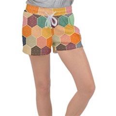 Abstract Hex Hexagon Grid Pattern Honeycomb Women s Velour Lounge Shorts by Proyonanggan