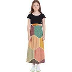 Abstract Hex Hexagon Grid Pattern Honeycomb Kids  Flared Maxi Skirt by Proyonanggan