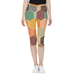 Abstract Hex Hexagon Grid Pattern Honeycomb Inside Out Lightweight Velour Capri Leggings  by Proyonanggan