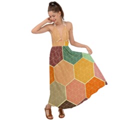 Abstract Hex Hexagon Grid Pattern Honeycomb Backless Maxi Beach Dress by Proyonanggan