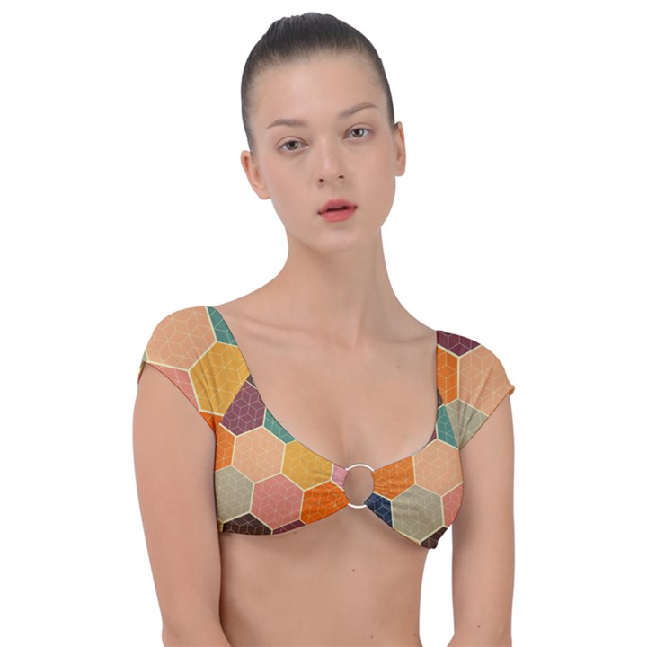 Abstract Hex Hexagon Grid Pattern Honeycomb Cap Sleeve Ring Bikini Top