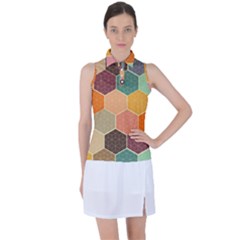 Abstract Hex Hexagon Grid Pattern Honeycomb Women s Sleeveless Polo T-shirt by Proyonanggan