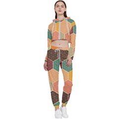 Abstract Hex Hexagon Grid Pattern Honeycomb Cropped Zip Up Lounge Set by Proyonanggan