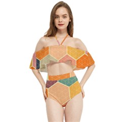 Abstract Hex Hexagon Grid Pattern Honeycomb Halter Flowy Bikini Set  by Proyonanggan