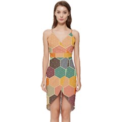 Abstract Hex Hexagon Grid Pattern Honeycomb Wrap Frill Dress by Proyonanggan