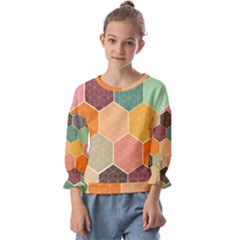 Abstract Hex Hexagon Grid Pattern Honeycomb Kids  Cuff Sleeve Top