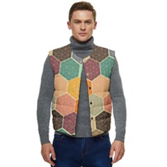 Abstract Hex Hexagon Grid Pattern Honeycomb Men s Button Up Puffer Vest	