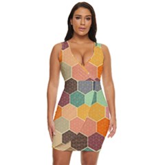 Abstract Hex Hexagon Grid Pattern Honeycomb Draped Bodycon Dress by Proyonanggan