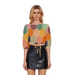 Abstract Hex Hexagon Grid Pattern Honeycomb Mid Sleeve Drawstring Hem Top by Proyonanggan