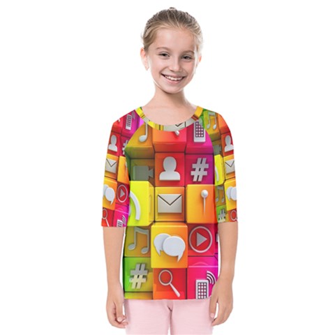 Colorful 3d Social Media Kids  Quarter Sleeve Raglan T-shirt by Ket1n9