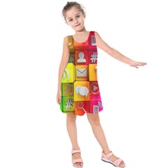 Colorful 3d Social Media Kids  Sleeveless Dress by Ket1n9