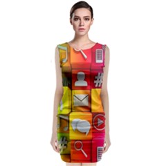 Colorful 3d Social Media Sleeveless Velvet Midi Dress