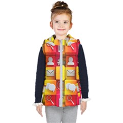 Colorful 3d Social Media Kids  Hooded Puffer Vest