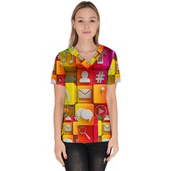 Colorful 3d Social Media Women s V-neck Scrub Top by Ket1n9