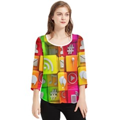 Colorful 3d Social Media Chiffon Quarter Sleeve Blouse by Ket1n9