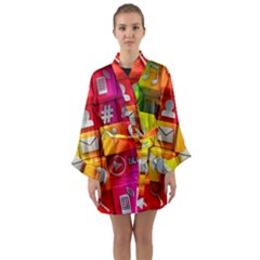 Colorful 3d Social Media Long Sleeve Satin Kimono by Ket1n9