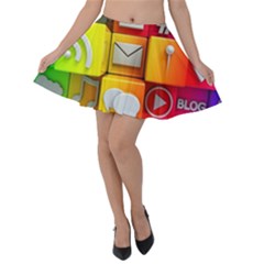 Colorful 3d Social Media Velvet Skater Skirt by Ket1n9