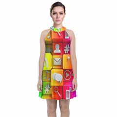 Colorful 3d Social Media Velvet Halter Neckline Dress 