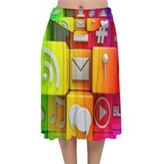 Colorful 3d Social Media Velvet Flared Midi Skirt