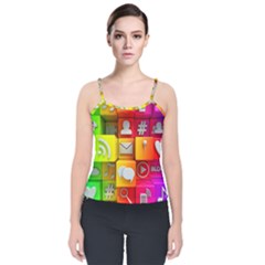 Colorful 3d Social Media Velvet Spaghetti Strap Top by Ket1n9